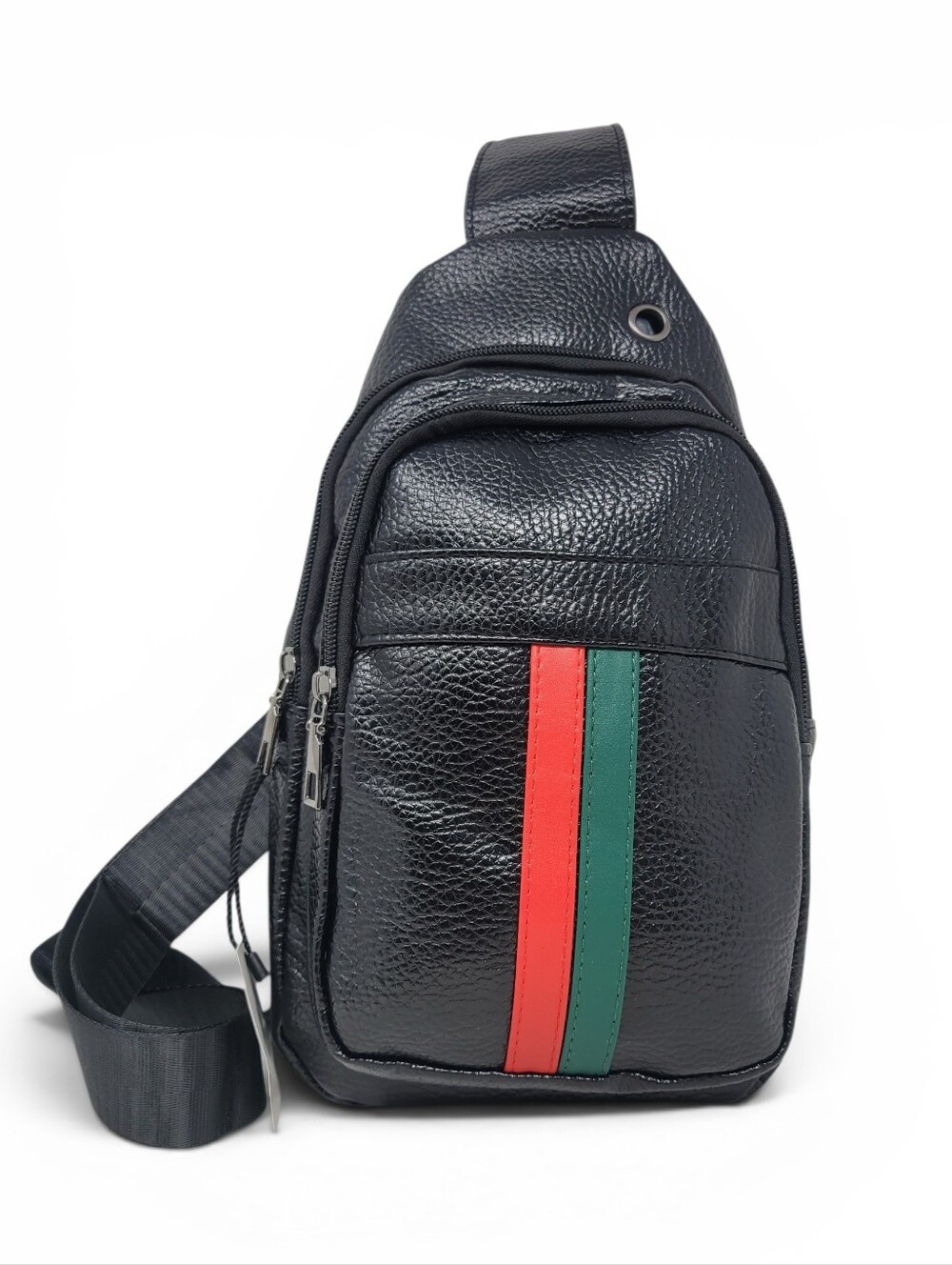 Black messenger, Sling, Crossbody Bag, with Red And Green Stripes